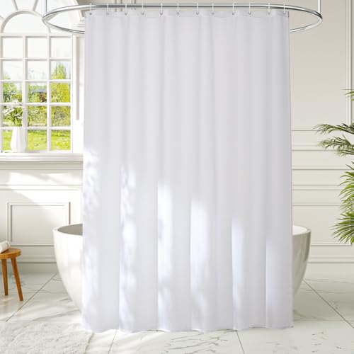 Furlinic Exact 60x78 Shower Curtain Liner White Polyester Fabric,Narrow Waterproof Cloth Liner for 54-58