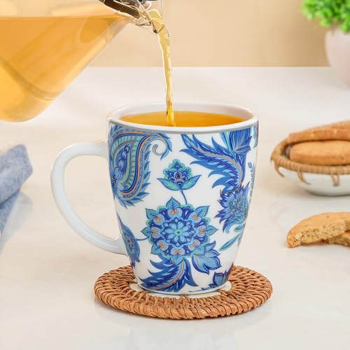 Image of Larah by BOROSIL 390ml x 2pc Opalware New Iris Tea /Coffee Mug Set, Microwave & Dishwasher Safe Embossed Design Crockery Ideal for Daily Use & Gifting