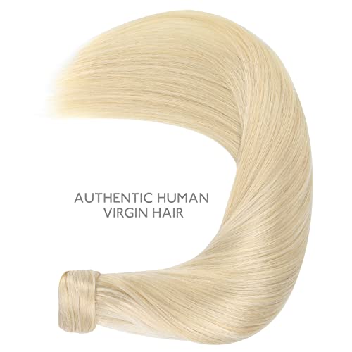 Image of WENNALIFE Ponytail Extension Human Hair, 14 Inch 75g Platinum Blonde Clip in Remy Human Hair Ponytail Wrap Around Ponytail Hairpieces