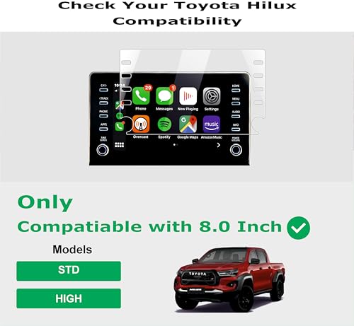 Image of OHAYO 9H Hard Screen Protector for Toyota Hilux 2022-Onwards | 8 Inch Infotainment Display Protection Film | Scratch Resistant, Military Strength, Bubble Free, HD Clarity | Compatible with Hilux STD & High Models Car Accessories