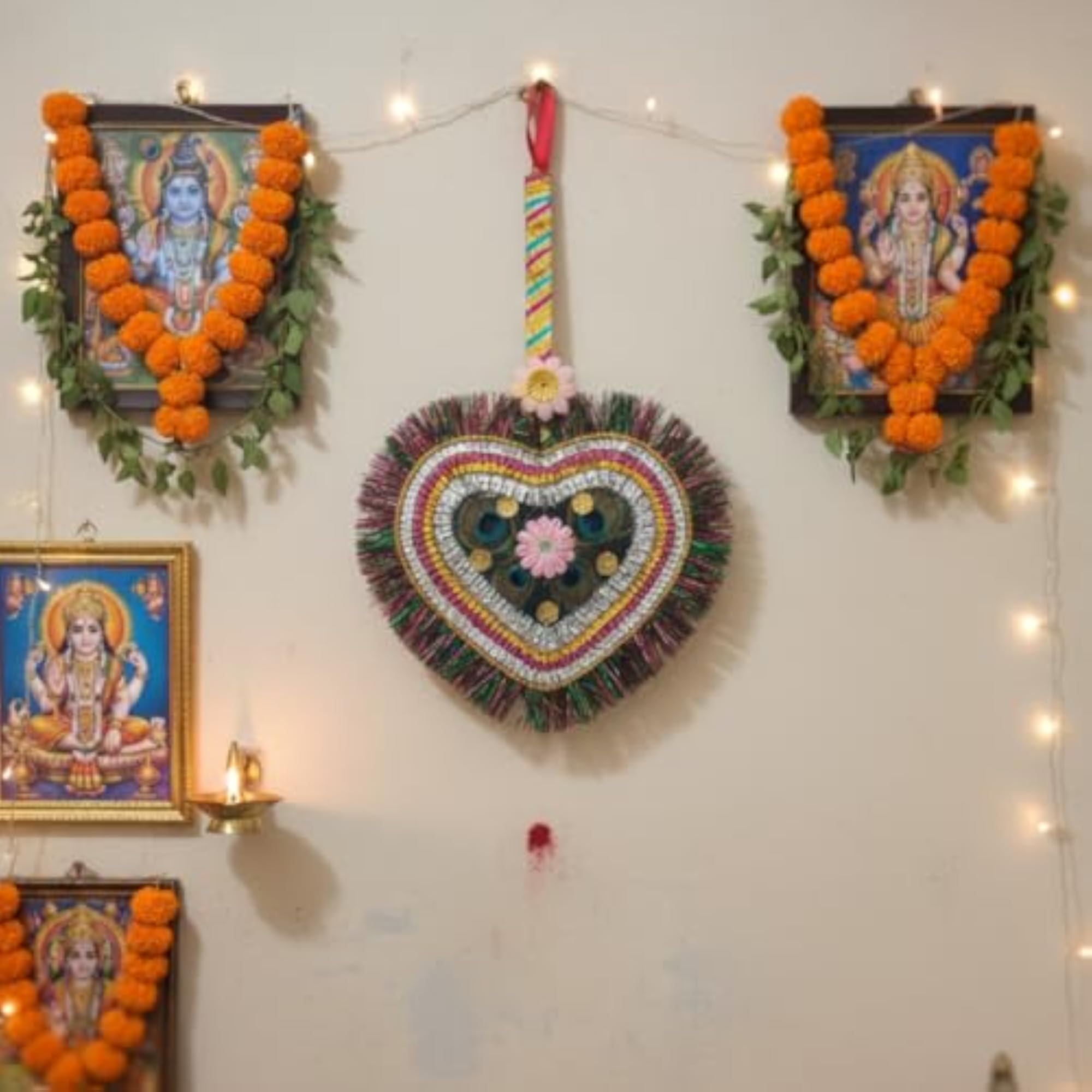 Original Peacock Feather Hand Fan, Heart Shape
