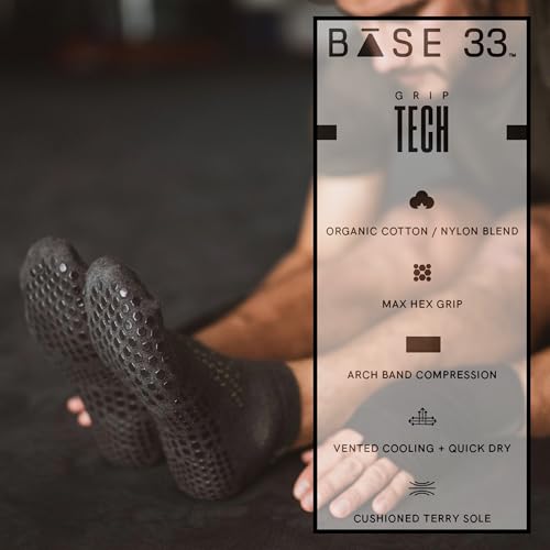 Image of Base 33 Low Rise Grip Socks - Pilates Socks with Non-Slip Grips, Arch Band Support, Wear for Yoga, Barre, Martial Arts