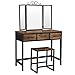 VASAGLE Ensemble de Table de Maquillage, Coiffeuse avec Tabouret, Miroir Triple, 3 tiroirs, Cadre en Acier, Style Industriel, Marron Rustique et Noir RVT02BX