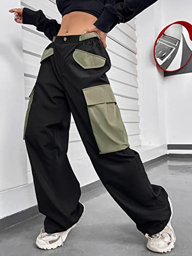 WDIRARA Women's Colorblock Drop Waist Button Streetwear Cargo Pants with Pockets3