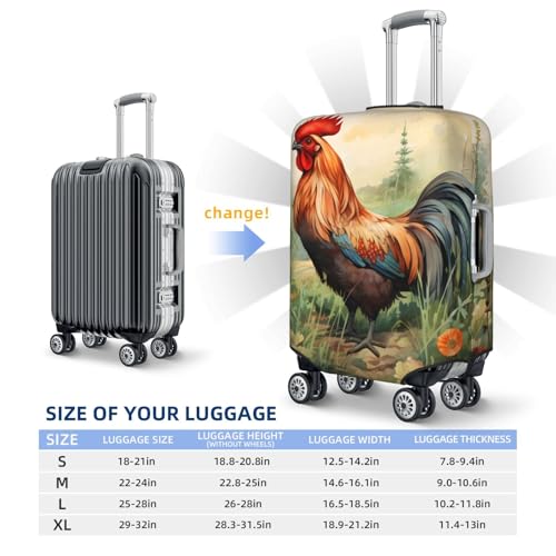 Spring Forest Rooster Travel Luggage Cover for Suitcase Anti-Scratch Fashion Suitcase Protector Washable Elastic Baggage Covers Fits 25-28 Inch Luggage for Travel Beach Holiday3