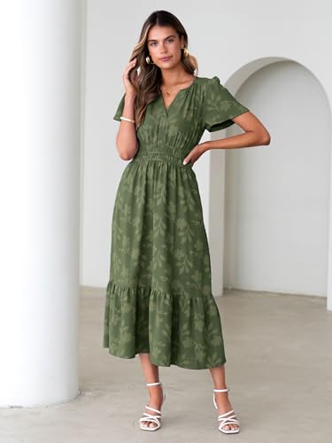 Image of Simplee Womens Summer Boho Maxi Dress Semi Formal Wedding Guest Short Sleeve V Neck Empire Waist Floral Long Dresses