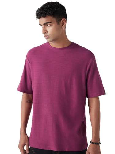 Image of Bewakoof Air 1.0 Men's Solid Oversized Fit Half Sleeve Round Neck Cotton Slub T-Shirt