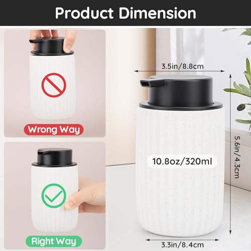 Image of Segbeauty Foaming Soap Dispenser Ceramic, 10.8oz White Foam Hand Soap Dispenser for Bathroom, 320ml Refillable Lotion Dispenser Bottle with Foaming Pump, Empty Liquid Containers for Kitchen