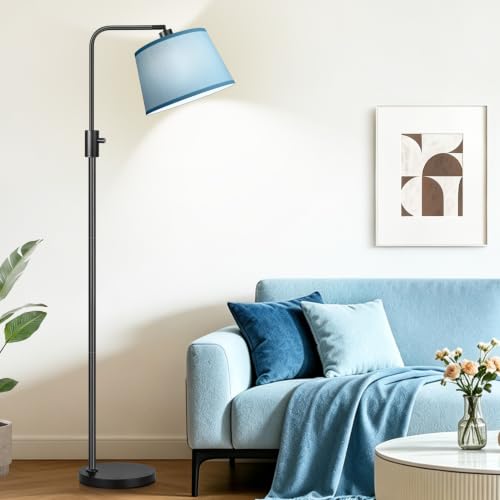 Image of 【Upgraded】 Dimmable Black Floor Lamp, 1000 Lumens LED Edison Bulb Included, Arc Black Floor Lamps for Living Room Modern Standing Lamp with Sky Blue Shade, Tall Lamps for Living Room Bedroom Office