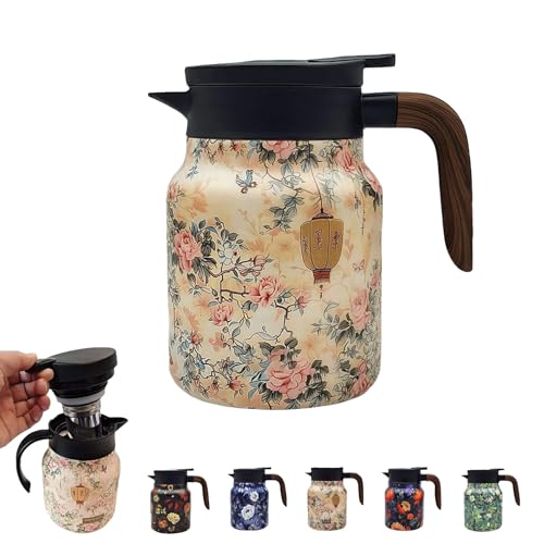 Thermos à thé Raidley vintage à motif floral, thé Doresty, nouveau thermos à thé vintage Raidley 2025 avec infuseur, mini-cafetière, carafe thermique en acier inoxydable avec couvercle pour boissons