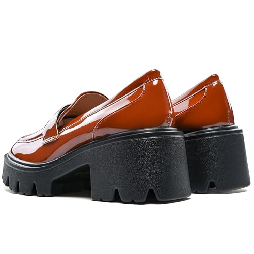 Image of Black Penny Loafers for Women - Women's Slip-On Platform Patent Leather Loafers, Chunky Comfort Shoes for Work & Dressy Occasions