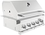 Premium 5 Burner Built In Gas Grill Island Head, Stainless Steel 30 Inch Propane Grill with Rear Burner, 63,000 BTUs, 750 SQ In Racks, Dual Fuel Compatibility