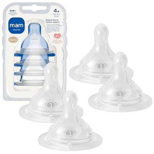 Image of MAM Baby Bottle Nipples Fast Flow Size 3, for 4+ Month Babies, Skin Soft BPA Free Silicone, 94% Nipple Acceptance, Fits All MAM Bottles, Developed with Medical Experts, 4 Pack, Made in Europe