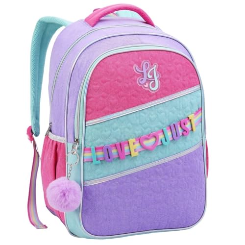 Mochila Escolar 18 Polegadas, Compartimentos Espaçosos, Bolsos Laterais, Alças Reforçadas Acolchoadas, P/Menina Infantil (Mochila Love Just Infantil)