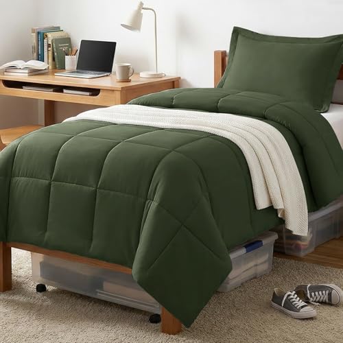 CozyLux Twin/Twin XL Comforter Set Olive Green - 270GSM Box Stitched Bedding Set for College Dorm & Back to School Lightweight All Season for Teen Boys Girls 2 Pcs with Comforter and Pillow Sham