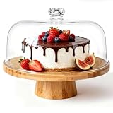 Masthome Tortenständer, 6-in-1 Multifunktional Tortenplatte mit Deckel, Kuchenständer aus Bambus und Holz, Kuchenplatte mit Fuß, Tortenglocke für Küchen und Party