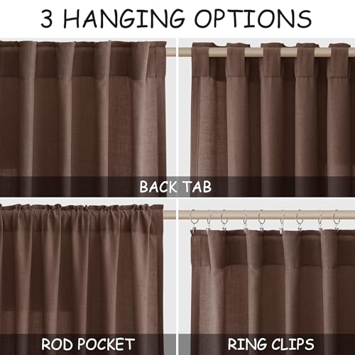 Image of Nanspring Extra Long Linen Curtains 108 Inch 9ft Back Tab Mocha Mousse