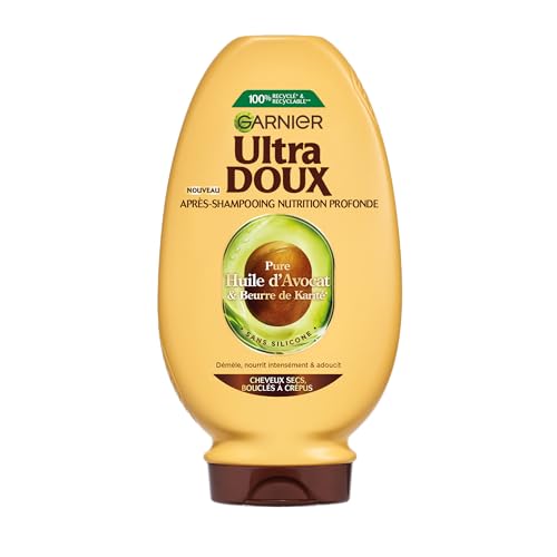 Garnier Ultra Doux – Acondicionador para cabello seco y rizado, con aceite de aguacate y manteca de karité, textura cremosa y cremosa, 250 ml, para hombre y mujer
