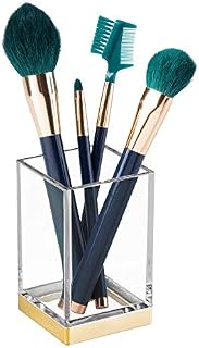 iDesign 41189 Clarity Solid Toothbrush Holder/Stand for the Bathroom, Clear and Gold , 6.35 x 0.254 x 10.16 cm