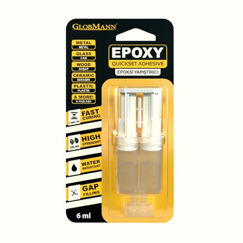 Globmann Adhesivo epoxi, pegamento epoxi multiusos de curado rápido en 5 minutos para reparar plásticos duros, metales, cerámica, madera, etc. (6 ml)
