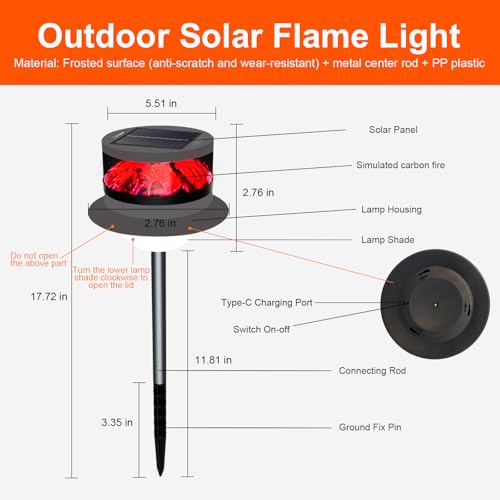 Solar Garden Lawn Stake Light, Waterproof Realistic Charcoal Fire, Solar Powered LED for Outdoor Garden, Decorative Landscape Lighting for Path, Modern Unique Style USB Rechargeable Solar Lights - Image 6