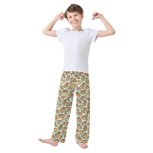 Pajama Pants Yellow Leopard Blue Pattern PJ Bottoms Sleepwear Lounge Sleep Pant with Pockets2