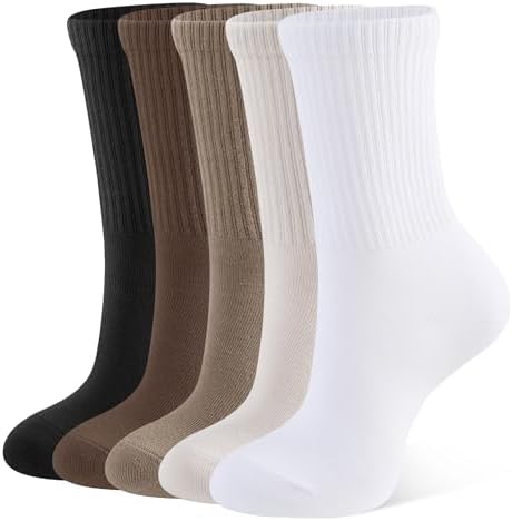 CLOSEMATE Womens Socks Ladies Crew Calf Socks Breathable Cotton 5 Pairs