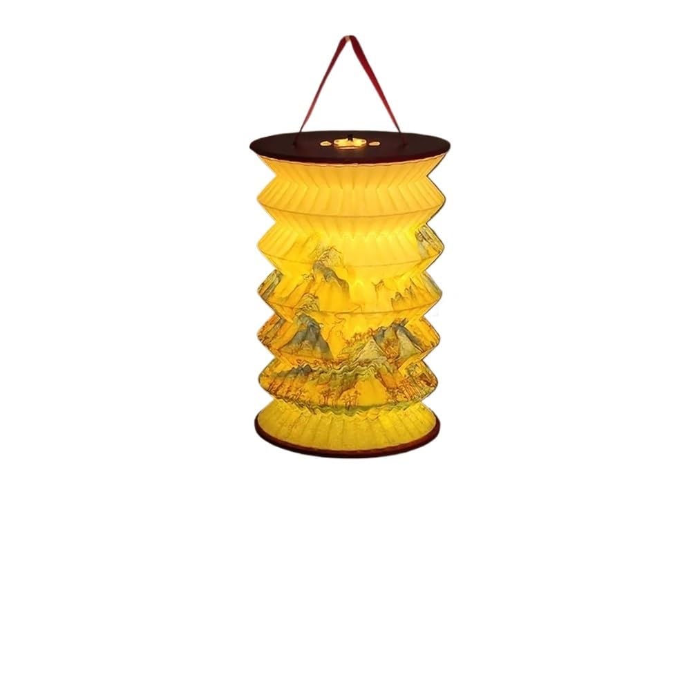 Projected Mid-Autumn Festival Lanterns Hanging Foldable Decorative Flower Lamp Traditional Paper Lantern New Year(Beige)