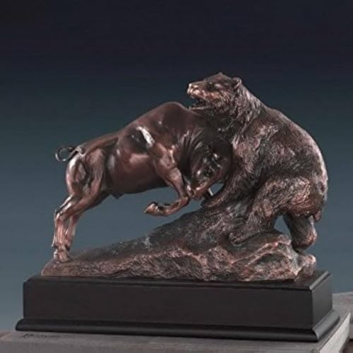 Bronze Electroplated Resin Fighting Stock Market Bull and Bear Sculpture Statue