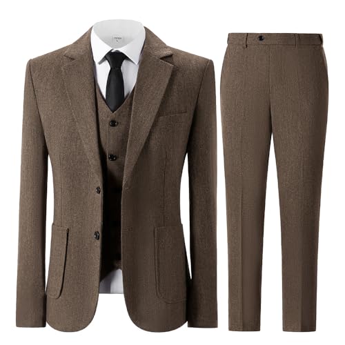 Men's Tweed 3 Pieces Suit Herringbone Groomsmen Prom Business Regular Fit2