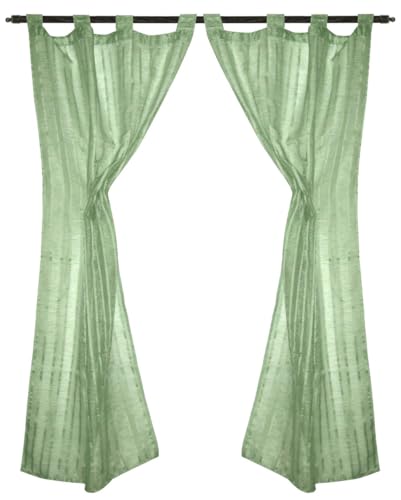 CASAbella Tenda Jenny per Porta Finestra, 2 Pannelli cm 60x240, Tessuto Semitrasparente a Righe, Colori Disponibili: Verde, Oro, Ghiaccio, Azzurro, Beige (Verde)