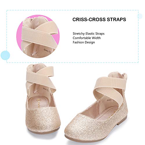 Hehainom Girls Dress Shoes Toddler Little Kids Gracy Ballet Mary Jane Ballerina Flats With Elastic Ankle Strap (Gold Glitter, 12 M Us Little Kid) #TOP3