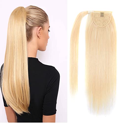 Human Hair Ponytail Extensions 80g #1 Jet Black 100% Remy Human Hair Wrap Around Long Ponytail Clip in Hair Extensions Straight One Piece Hairpiece (22, Copper Red)