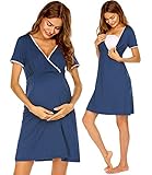 Ekouaer Women's Maternity Nightdress Short Sleeve Labor & Delivery Maternity Gown (Royal Blue M)