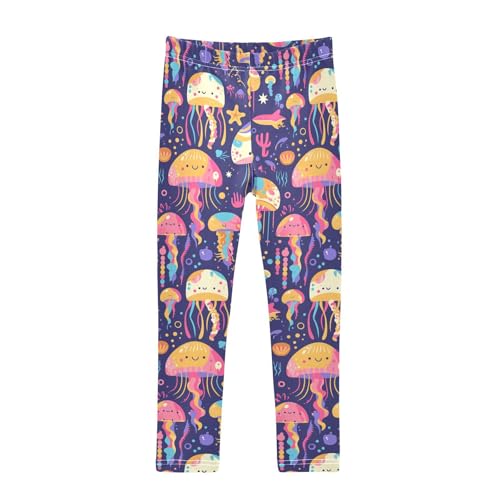 KLL Colorful Jellyfish Toddler Baby Girl Basic Leggings Stretch High Waisted Athleisure Pants Running
