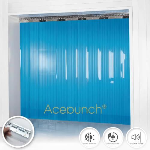 Image of Ribbed Blue PVC Strip Curtain 36 inch Width x 84.2 inch Height - Walk-in Cooler and Freezer Door Strips Plastic Vinyl Warehouse Flap Doors for Temperature Management Anti-Scratch Door Curtain AP1474
