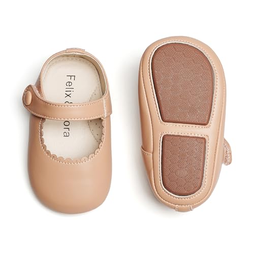 Felix & Flora Soft Sole Nude Baby Dress Mary Jane Flats -Infant Baby Walking Shoes Moccasins Rubber...