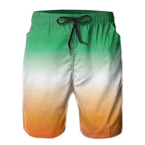 XIAOYI Green, White and Orange (Ireland) Men Quick Dry Board Shorts Swimming Trunk Surfing Shorts Beach Shorts - M