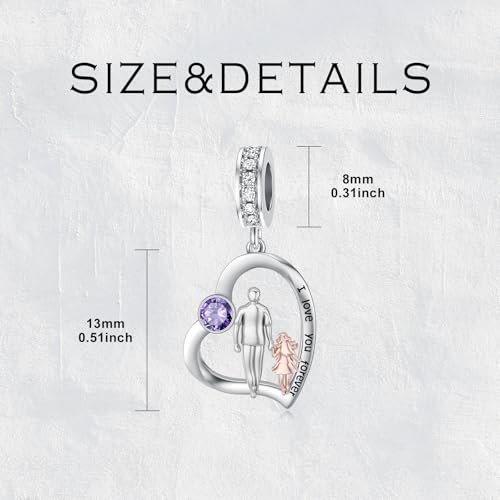 Image of PROESS Father Mother Daughter Charm fit Charms Bracelet Sterling Silver Charms for Bracelets Birthday Valentines Day Gifts for Daughter Mother Lover