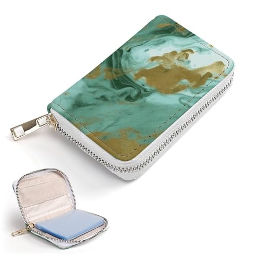 RFID Credit Card Holder Wallets for Women Cute Small Leather Ladies Cardholder Wallets Green Gold Marble Card Organizer Case with Zipper2