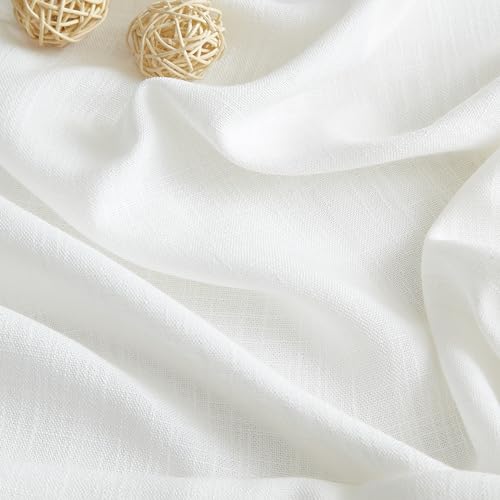 Image of Vision Home White Pinch Pleated Semi Sheer Curtains Textured Light Filtering Window Curtains 102 inch for Living Room Bedroom Rayon Blended Pinch Pleat Drapes with Hooks 2 Panels 40 inch Wx102 L