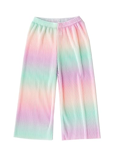 Image of Kiench Girls Wide Leg Palazzo Pants Pleated Silky Flowy Trousers Cute Print