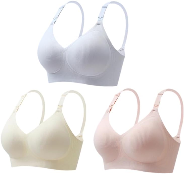 3-Pack Wireless Nursing Bras, Maternity Breastfeeding Bras with Padding, Seamless Hands Free Pumping Support