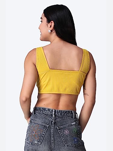 Image of POPWINGS Casual Strap Hankie Ribbed Crop Top for Women || Round-Neck Crop Top for Women || Sleeveless Crop Top for Women || Stylish Women Crop Top for Summer