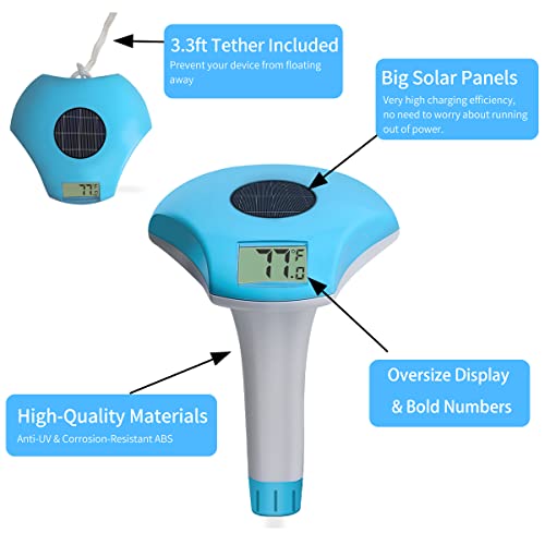 Rinmee Solar Digital Pool Thermometer Floating, Large Easy-To-Read Screen Display And Bold Numbers, High Accuracy And Wide Measuring Range For Swimming Pool, Spa, Hot Tub, Ice Bath, Fish Pond #TOP2