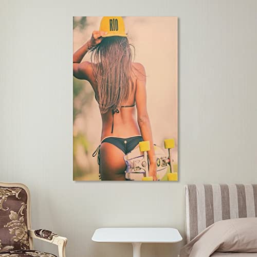 Wall Art Poster Girls In Bikini Skateboarding Bedroom Decoration Poster Wall Poster Canvas Painting Wall Art Poster For Bedroom Living Room Decor08X12Inch(20X30Cm) #TOP6
