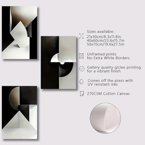 Art moderne blocs de géométrie noirs et blancs déco murale triptyque