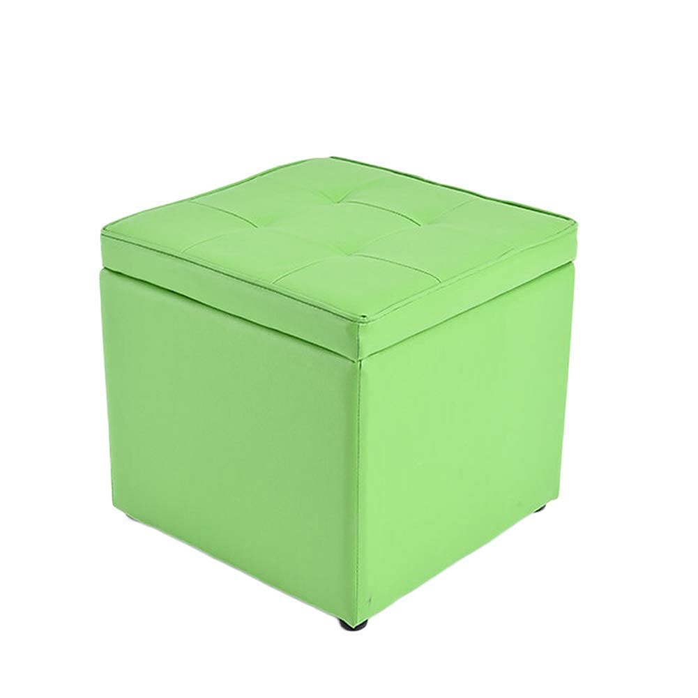 Tabouret pouf de rangement vert en cuir idéal pour le salon et l'entrée