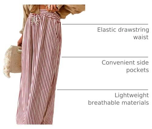 Image of Acelitt Women Drawstring Elastic Waist Wide Leg Pants with Pockets, S-XXL