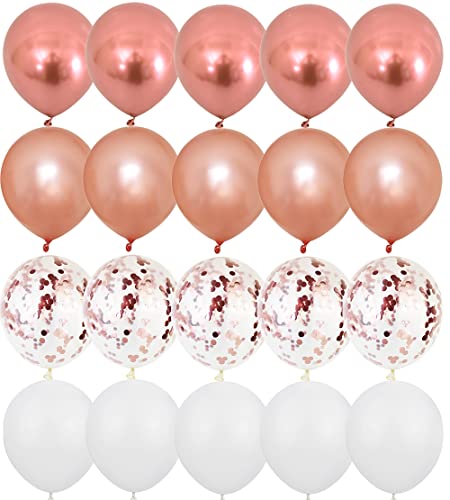 OTMVicor Metallic Rose Gold Balloons - 20pcs Rose Gold & White 12in Confetti for Party